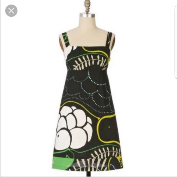 Green Black White abstract print cotton dress